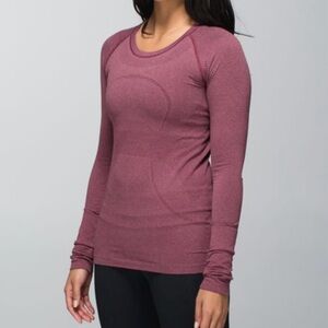 Lululemon Swiftly Tech Long Sleeve Crew - Tonka Stripe Heathered Rust Berry (4)